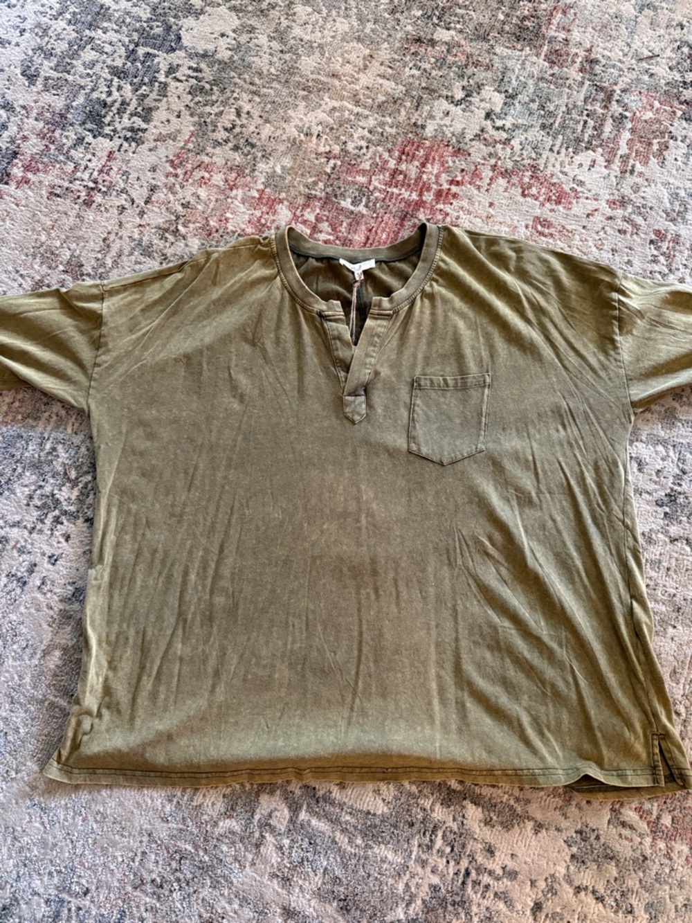 easel Olive Green Long Sleeve Henley with Pocket, 100% cotton, very light weight